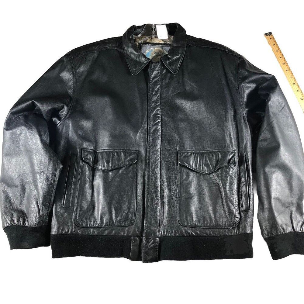 Durkees Express Flight Jacket Mens XL Black Leather Bomber Lined Vintage Y2K